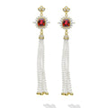 SML 18K Gold Rubellite and Pearl Tassel Earring