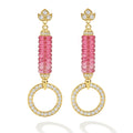 SML 18K Diamond Pink Tourmaline Circle Drop Earrings