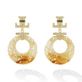 SML 18K Gold Yellow Jade and Black Diamond Ornate Circle Earring