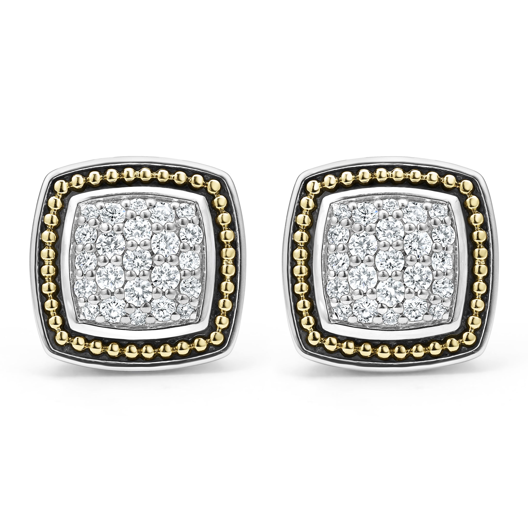 Rittenhouse Two-Tone Caviar Diamond Omega Clip Earrings