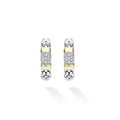 A pair of silver and yellow gold hoop earrings with pavé diamond accents, displayed on a clean white background with soft shadows.