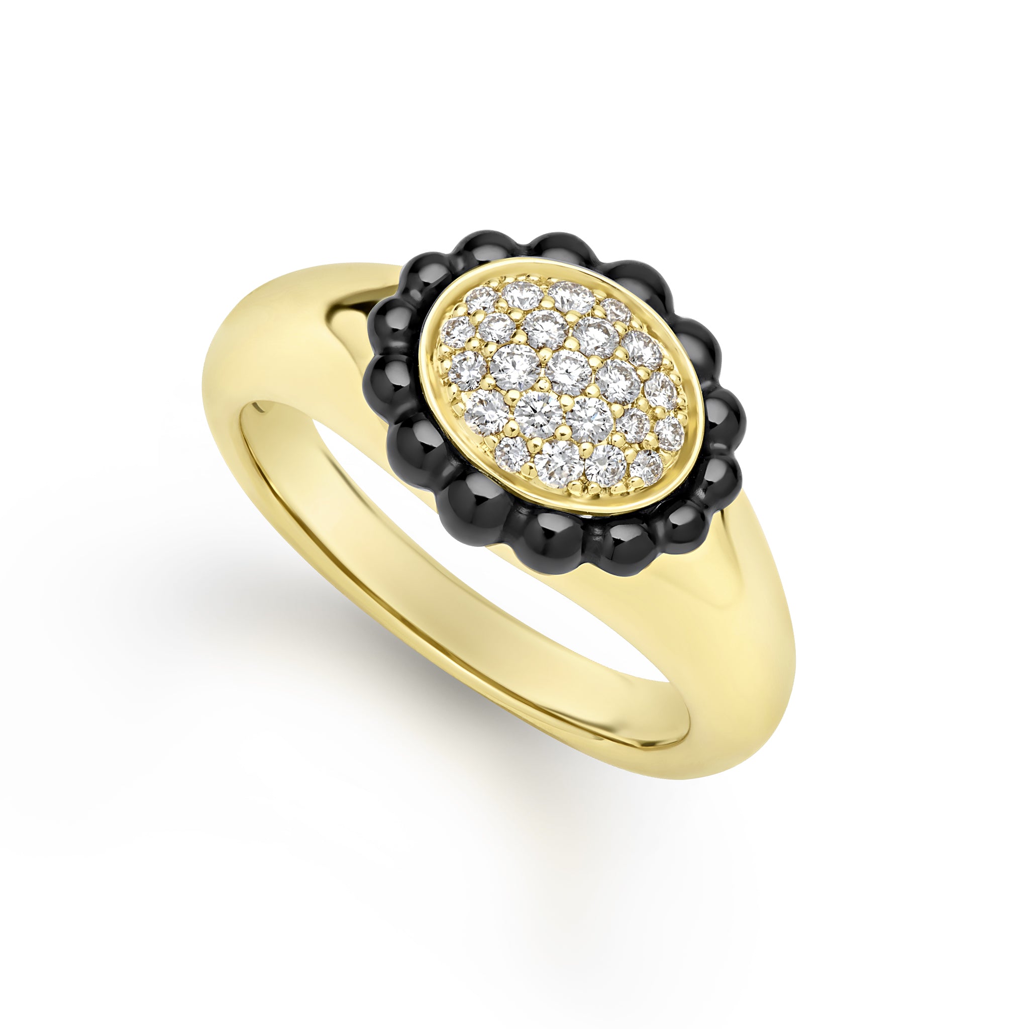Black Caviar 18K Gold and Black Ceramic Diamond Oval Statement Ring