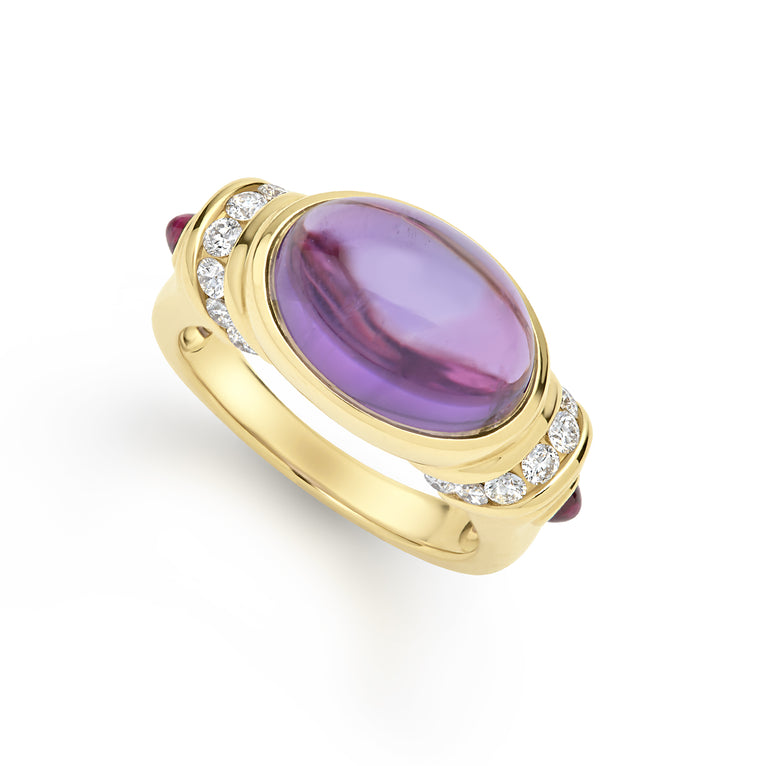 Caviar Gold 18K Caviar Gold Amethyst Diamond and Sapphire Ring
