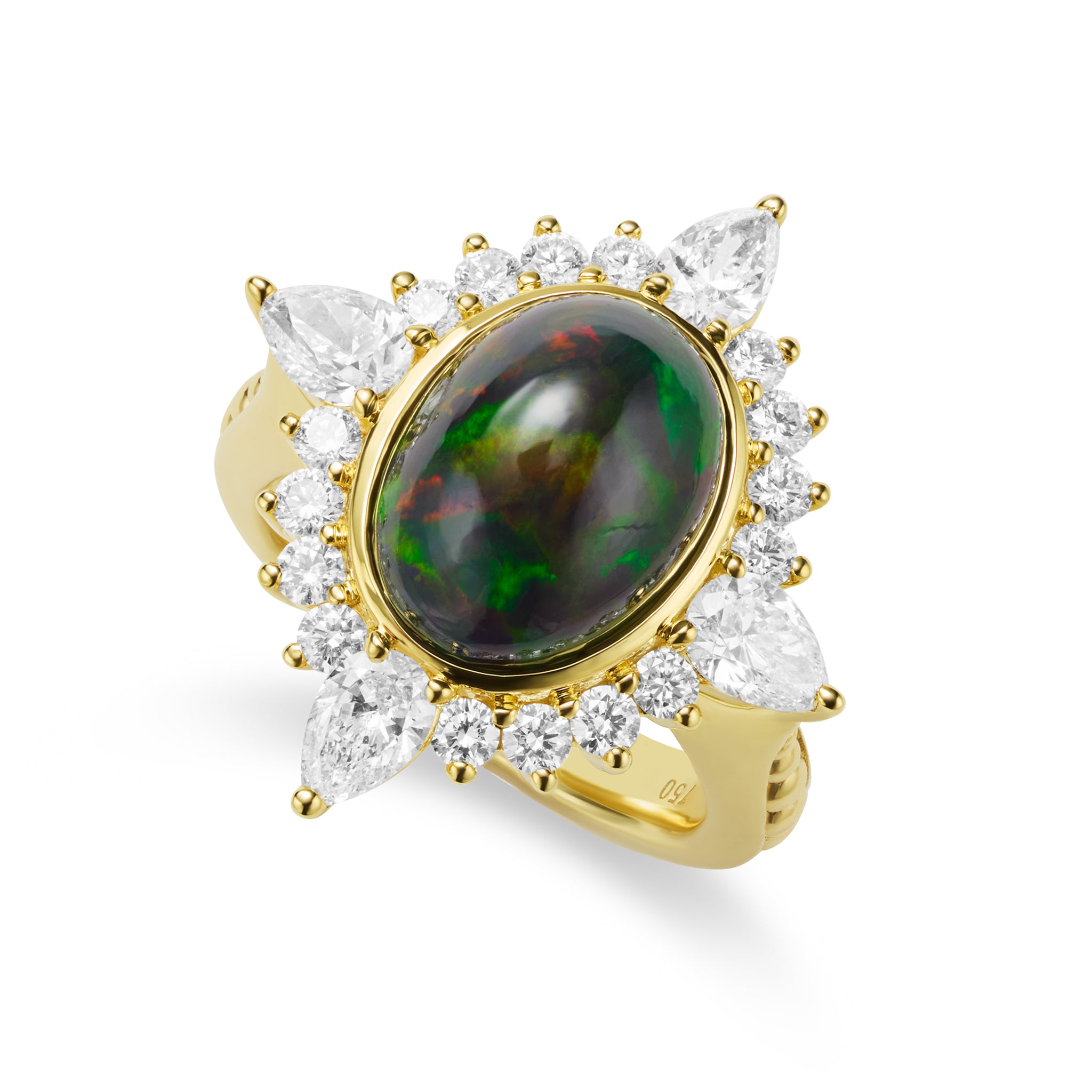 Studio 18K Gold Black Opal & Diamond Halo Ring