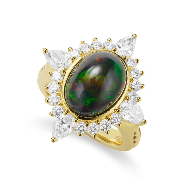 Studio 18K Gold Black Opal & Diamond Halo Ring