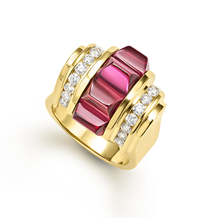 18K Gold Rhodolite and Diamond Ring