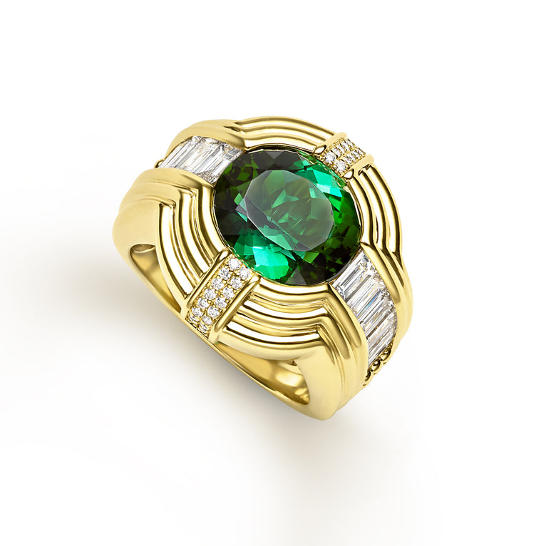 Studio 18K Green Tourmaline and Diamond Ring
