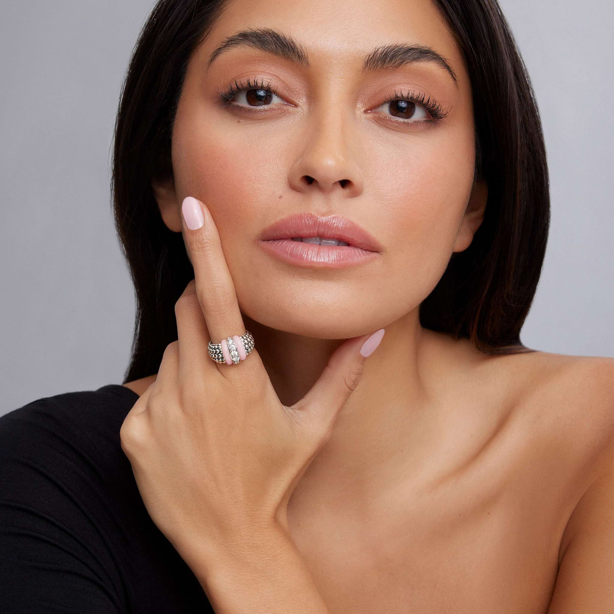 Pink Ceramic Caviar Diamond Ring | LAGOS Jewelry