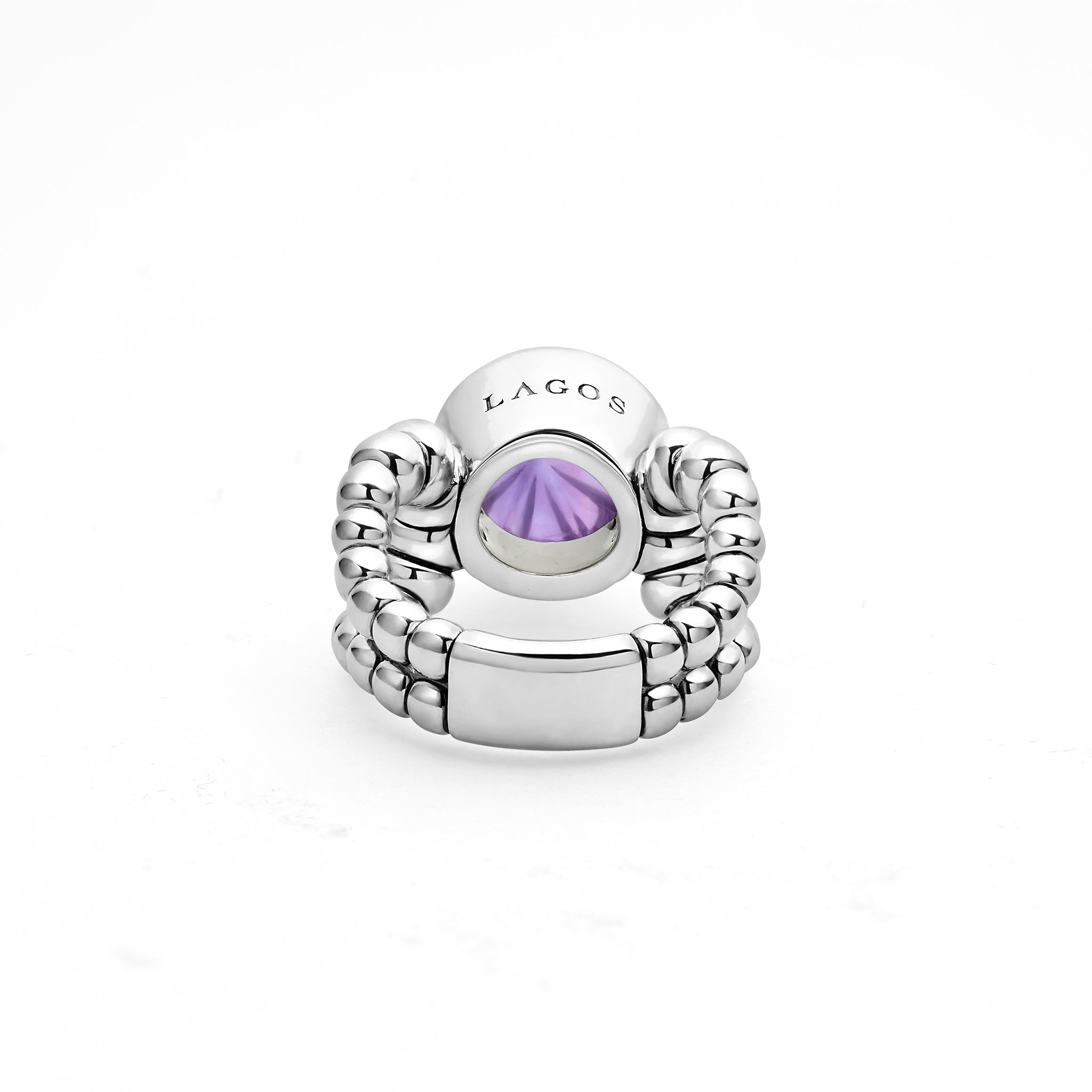 Caviar Color Sterling Silver Amethyst Cabochon Ring