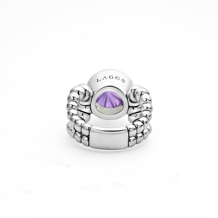 Caviar Color Sterling Silver Amethyst Cabochon Ring