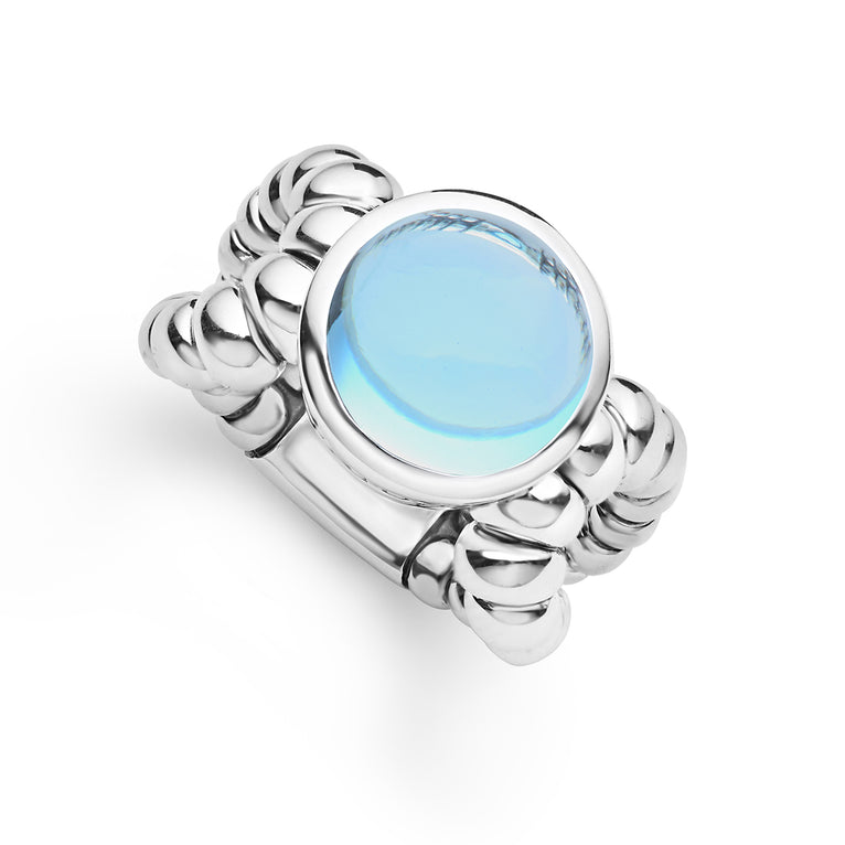 Caviar Color Sterling Silver Blue Topaz Cabochon Ring
