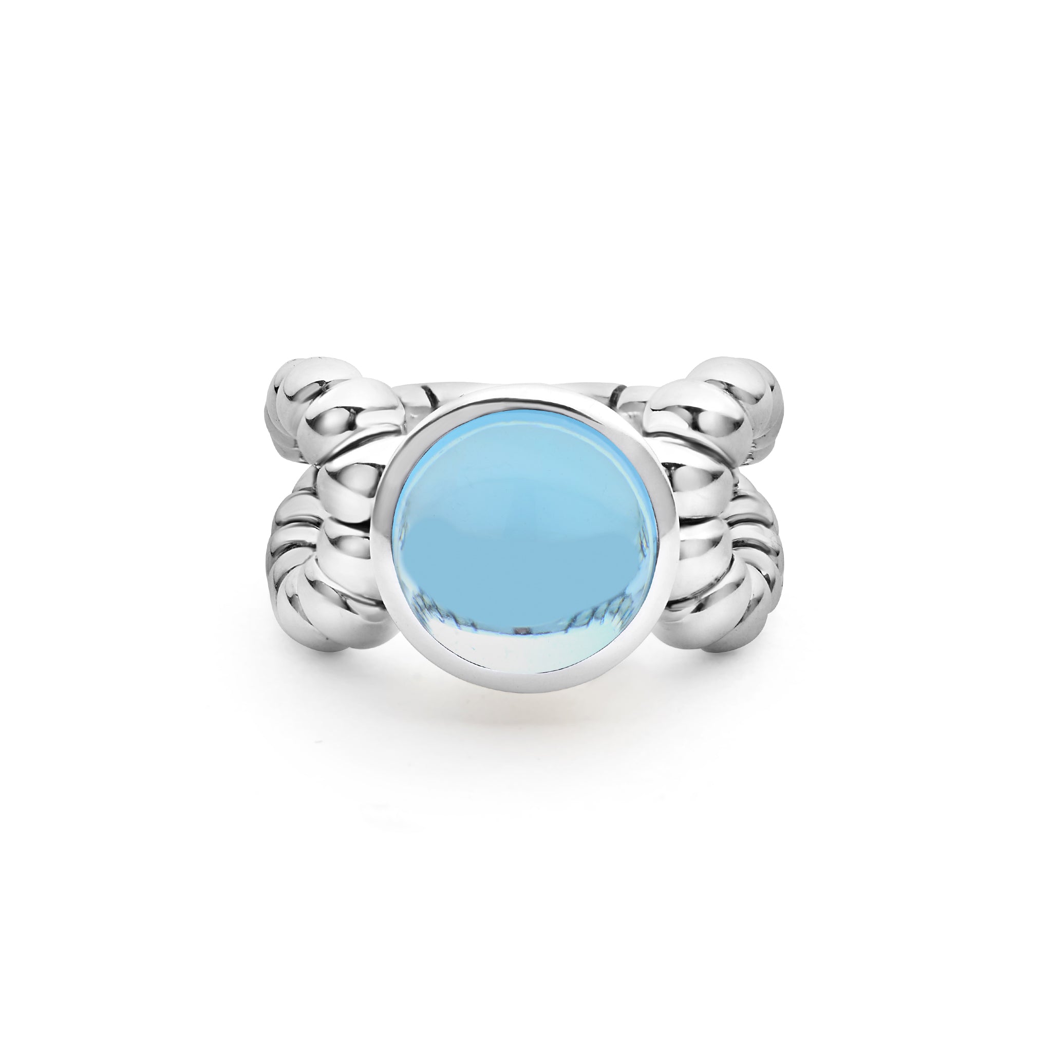 Caviar Color Sterling Silver Blue Topaz Cabochon Ring