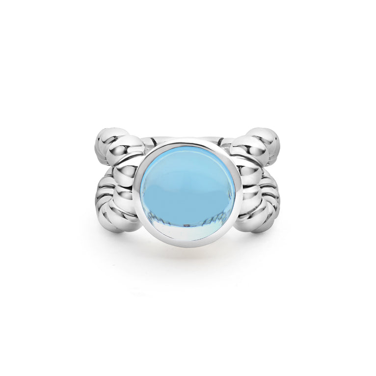 Caviar Color Sterling Silver Blue Topaz Cabochon Ring