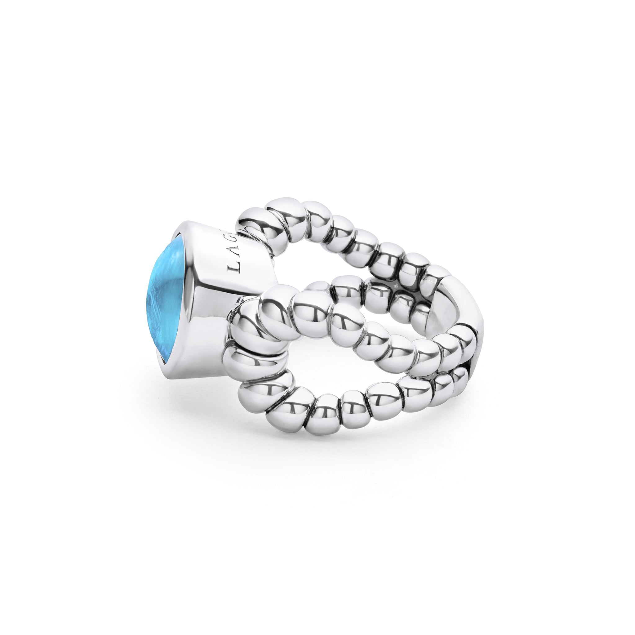 Caviar Color Sterling Silver Blue Topaz Cabochon Ring