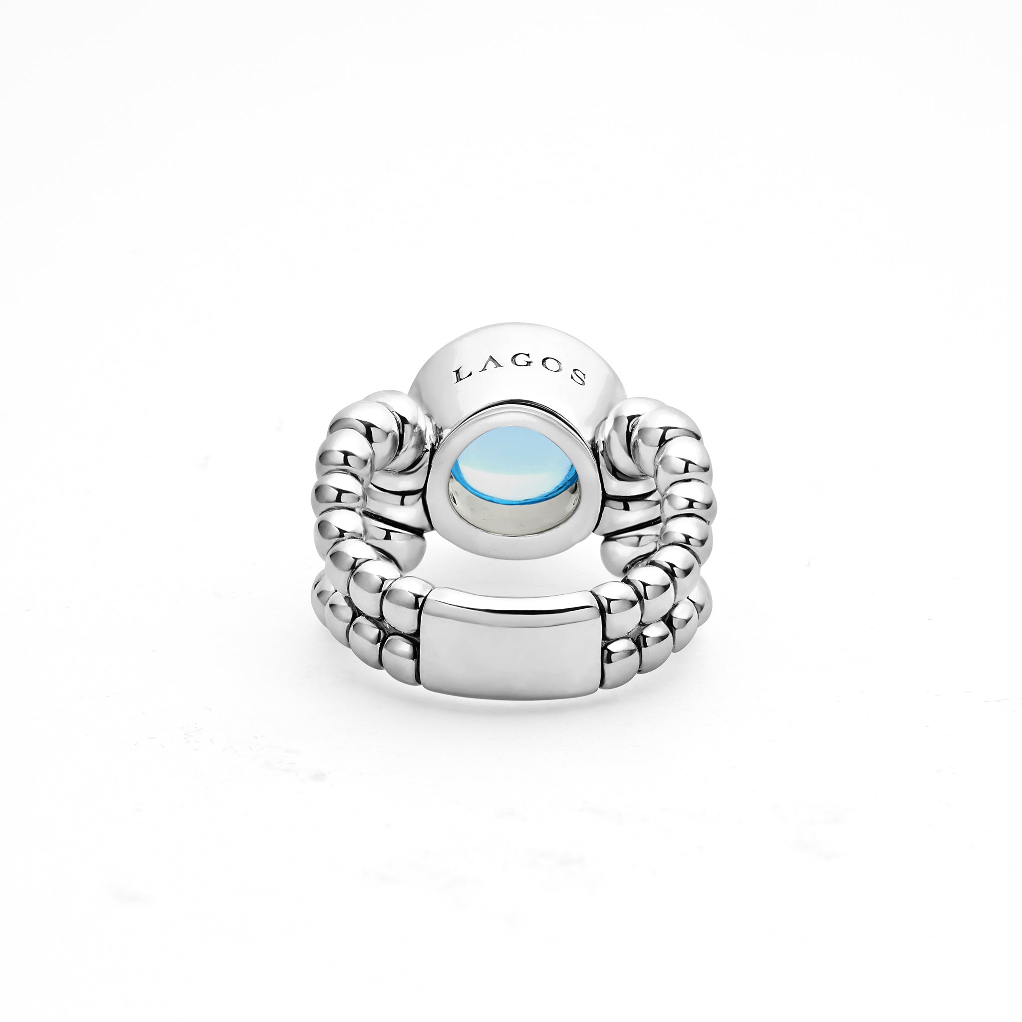 Caviar Color Sterling Silver Blue Topaz Cabochon Ring