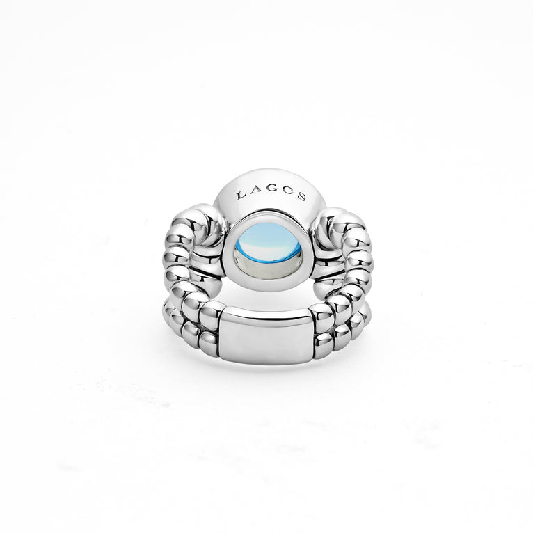 Caviar Color Sterling Silver Blue Topaz Cabochon Ring