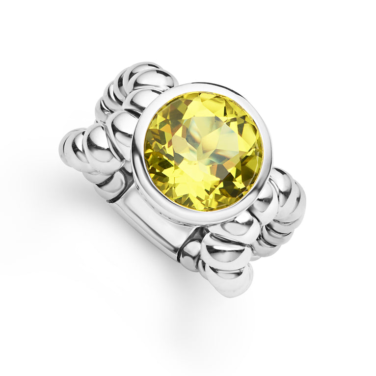 Caviar Color Sterling Silver Green Quartz Ring