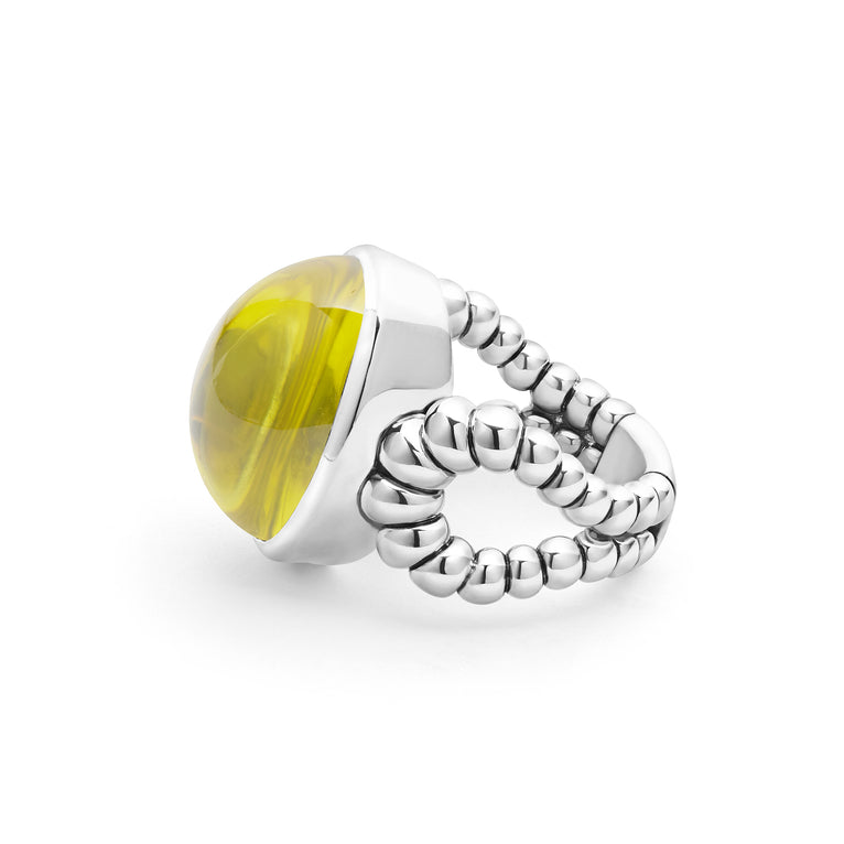 Caviar Color Sterling Silver Green Quartz Cabochon Ring