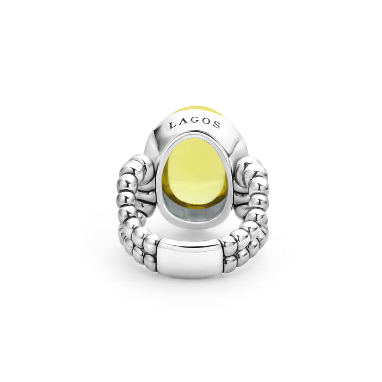 Caviar Color Sterling Silver Green Quartz Cabochon Ring