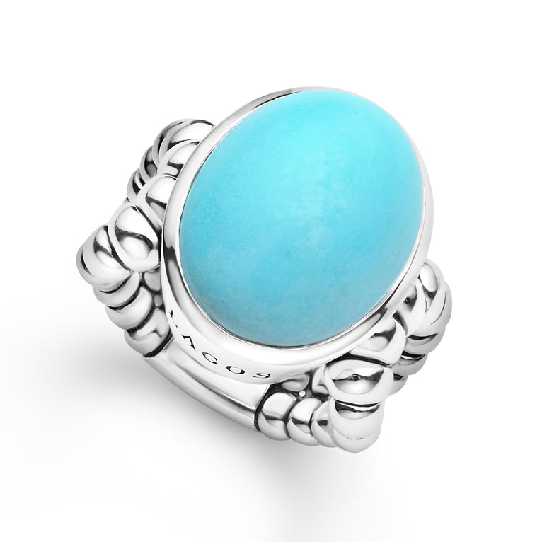 Caviar Color Sterling Silver Turquoise Cabochon Ring