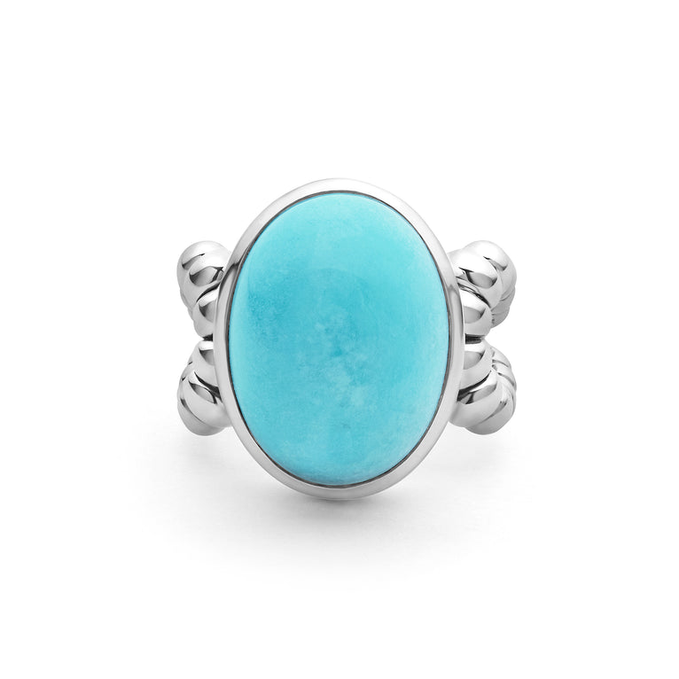 Caviar Color Sterling Silver Turquoise Cabochon Ring