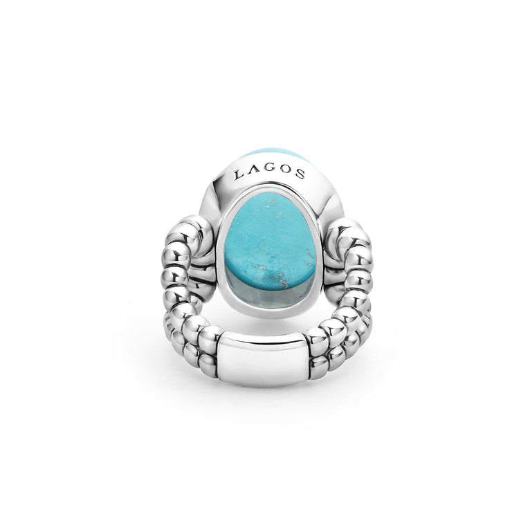 Caviar Color Sterling Silver Turquoise Cabochon Ring