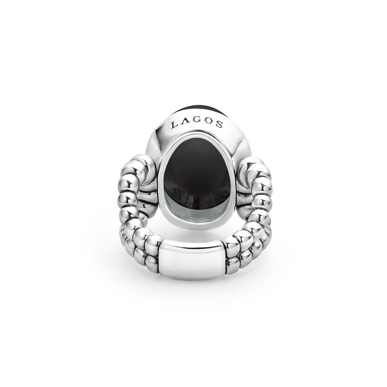 Caviar Color Sterling Silver Black Spinel Cabochon Ring