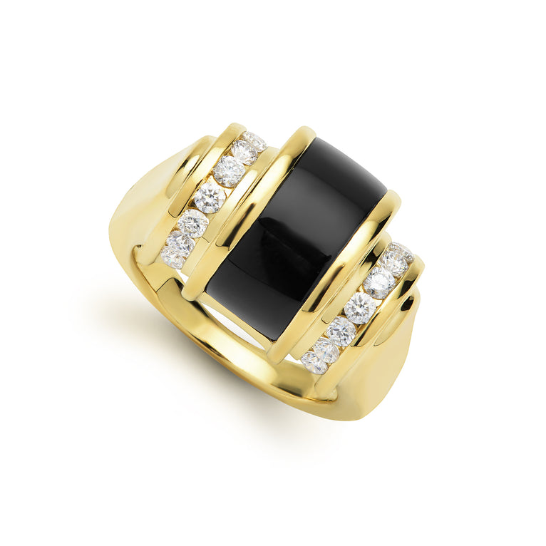 Caviar Gold 18K Gold Onyx Diamond Ring
