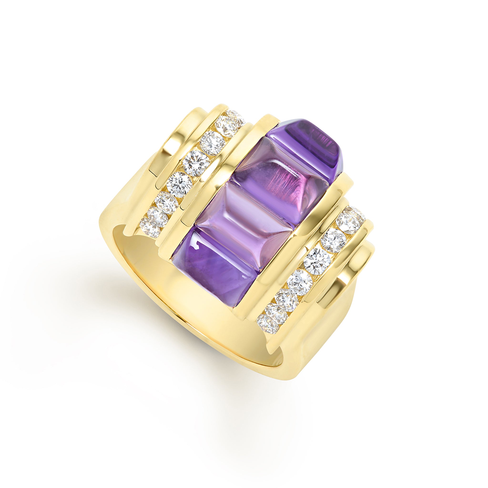 Studio 18K Gold Amethyst and Diamond Ring