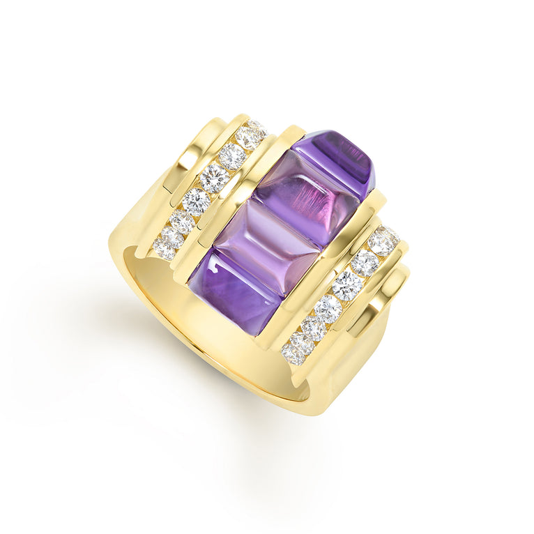 Studio 18K Gold Amethyst and Diamond Ring
