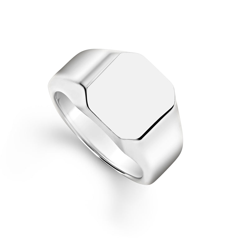 Smooth sterling silver forms this octagon signet ring.