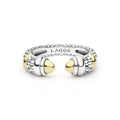 Signature Caviar Two-Tone Station Versa Stacking Ring features sterling silver with caviar beading and 18K gold accents, ideal for stacking or standalone wear.