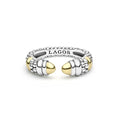 Signature Caviar Two-Tone Station Versa Stacking Ring in sterling silver with textured bands and 18K gold end-caps, featuring caviar beading details.