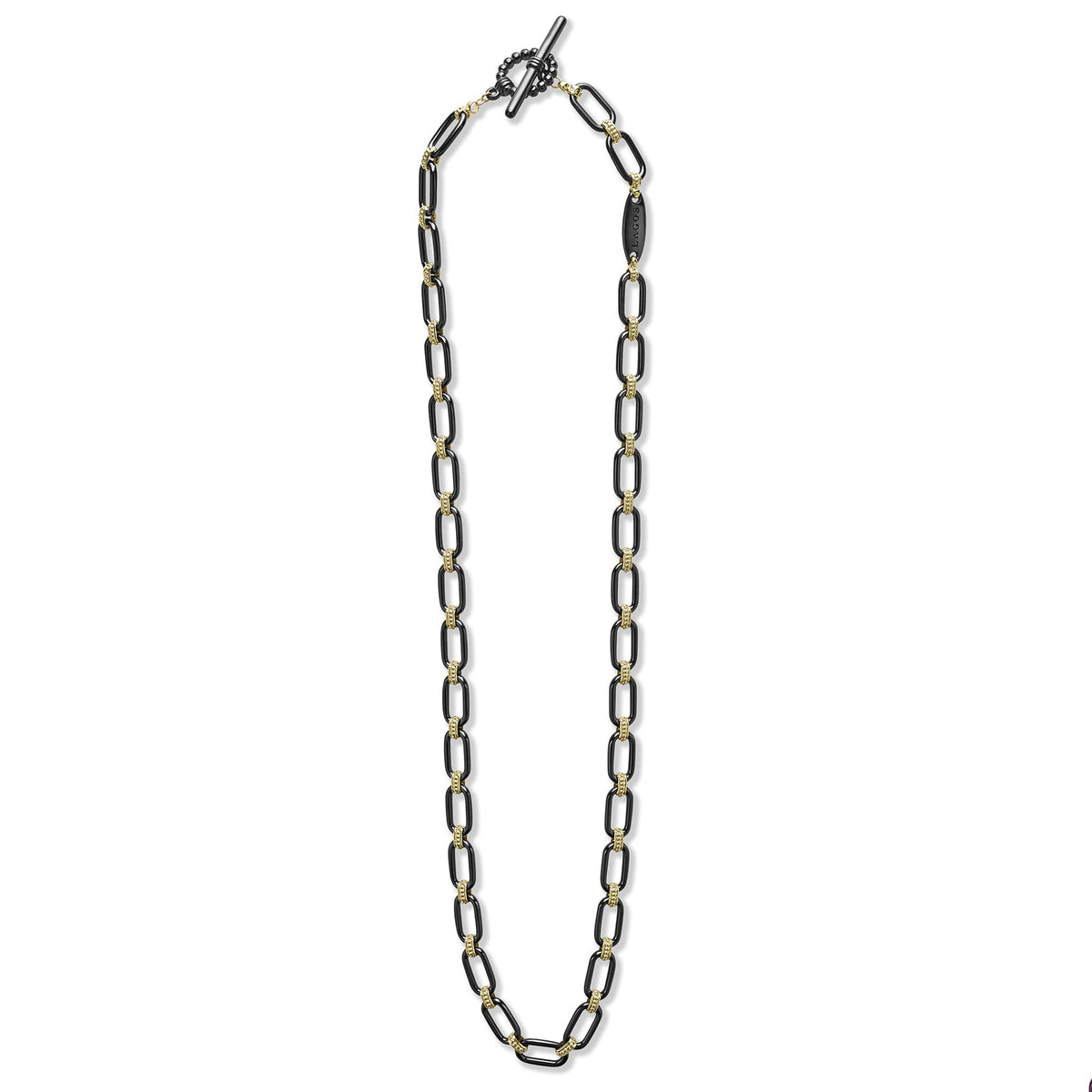 18K Gold and Black Ceramic Link Necklace 6mm | LAGOS Jewelry