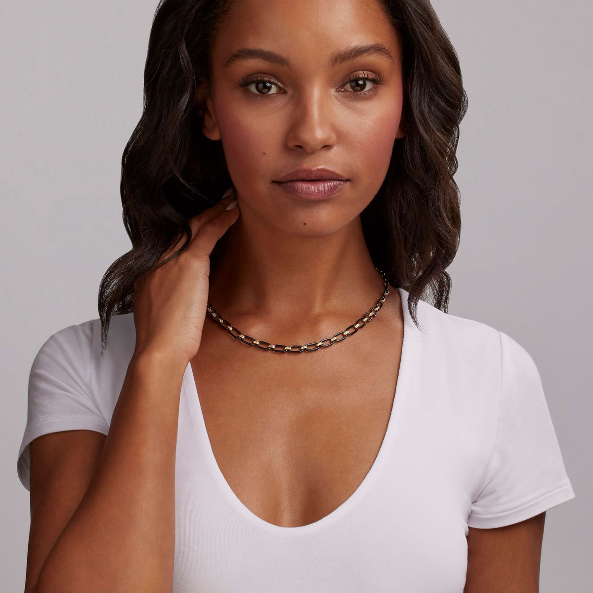 18K Gold and Black Ceramic Link Necklace 6mm | LAGOS Jewelry