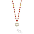 Caviar Gold 18k Gold and Coral Star of David Pendant Necklace