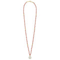 Caviar Gold 18k Gold and Coral Star of David Pendant Necklace