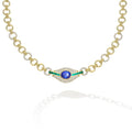 SML 18k Gold Sapphire and Emerald Chain Necklace