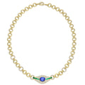 SML 18k Gold Sapphire and Emerald Chain Necklace