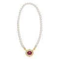 SML 18K Gold Rubellite Cabochon and Diamond Necklace