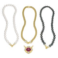 SML 18K Gold Rubellite Cabochon and Diamond Necklace