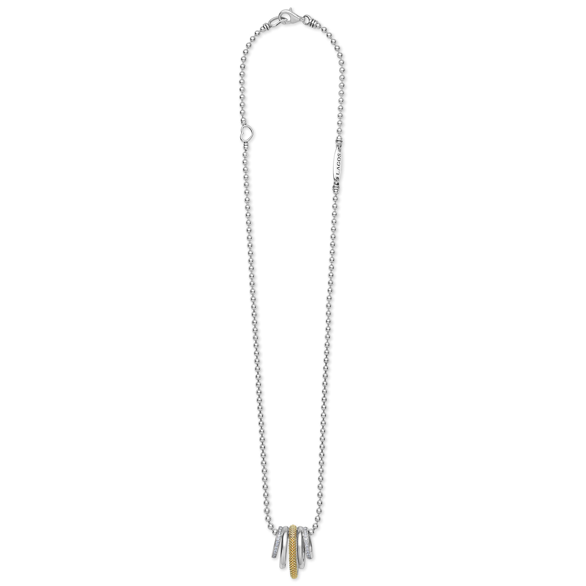 Caviar Lux Two-Tone Five Ring Diamond Pendant Necklace