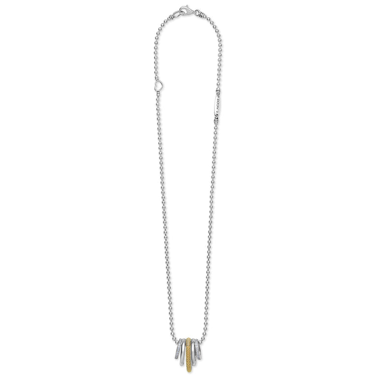 Caviar Lux Two-Tone Five Ring Diamond Pendant Necklace