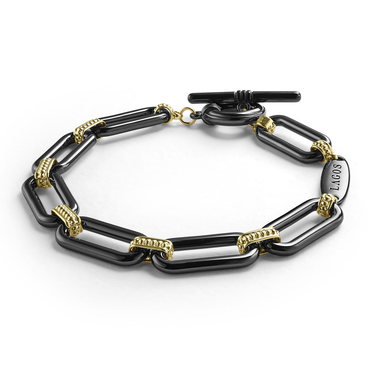 18K Gold and Black Ceramic Link Bracelet 9mm | LAGOS Jewelry