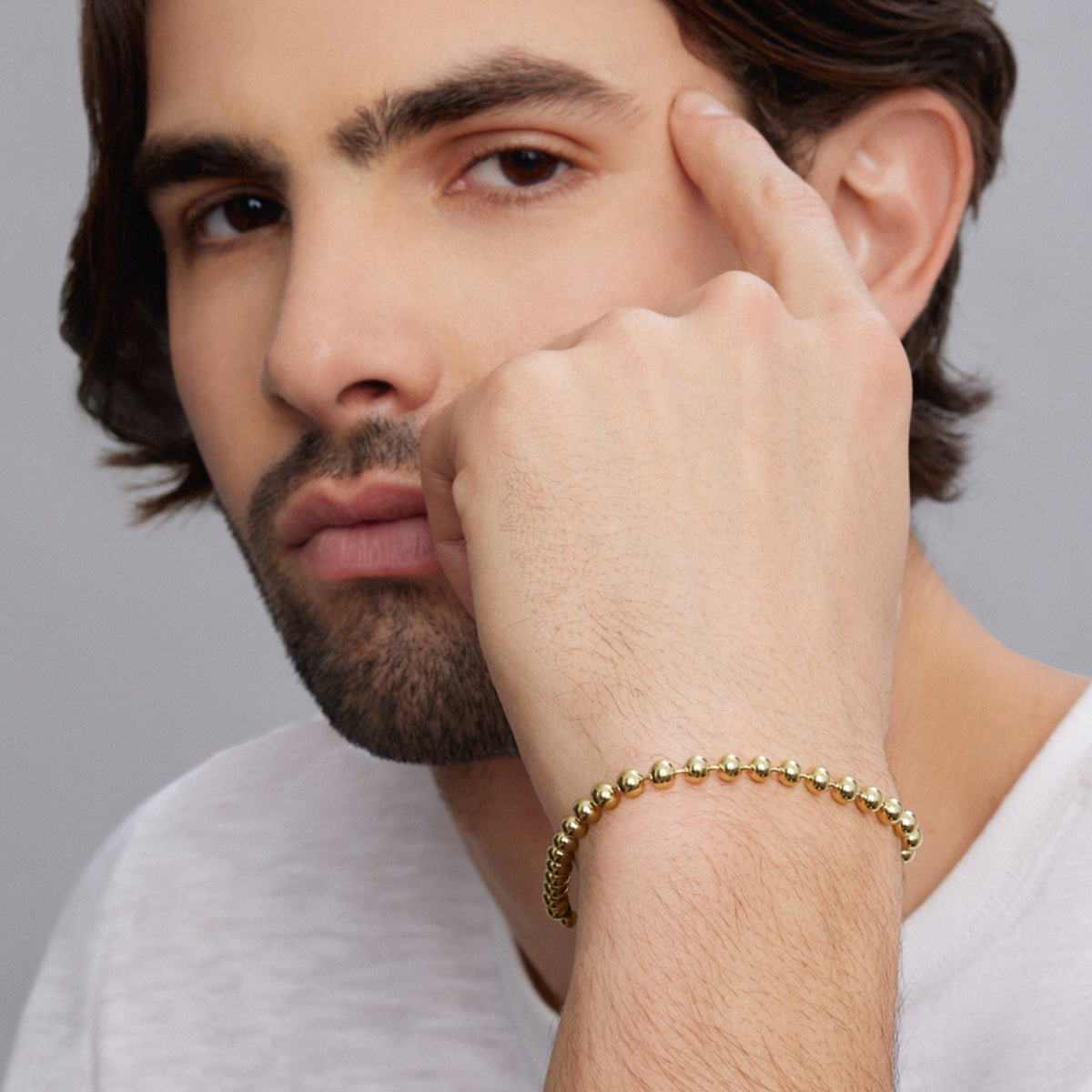 Chain Bracelet Mens Gold Cuff Bracelet With Ball Ends 18K Gold