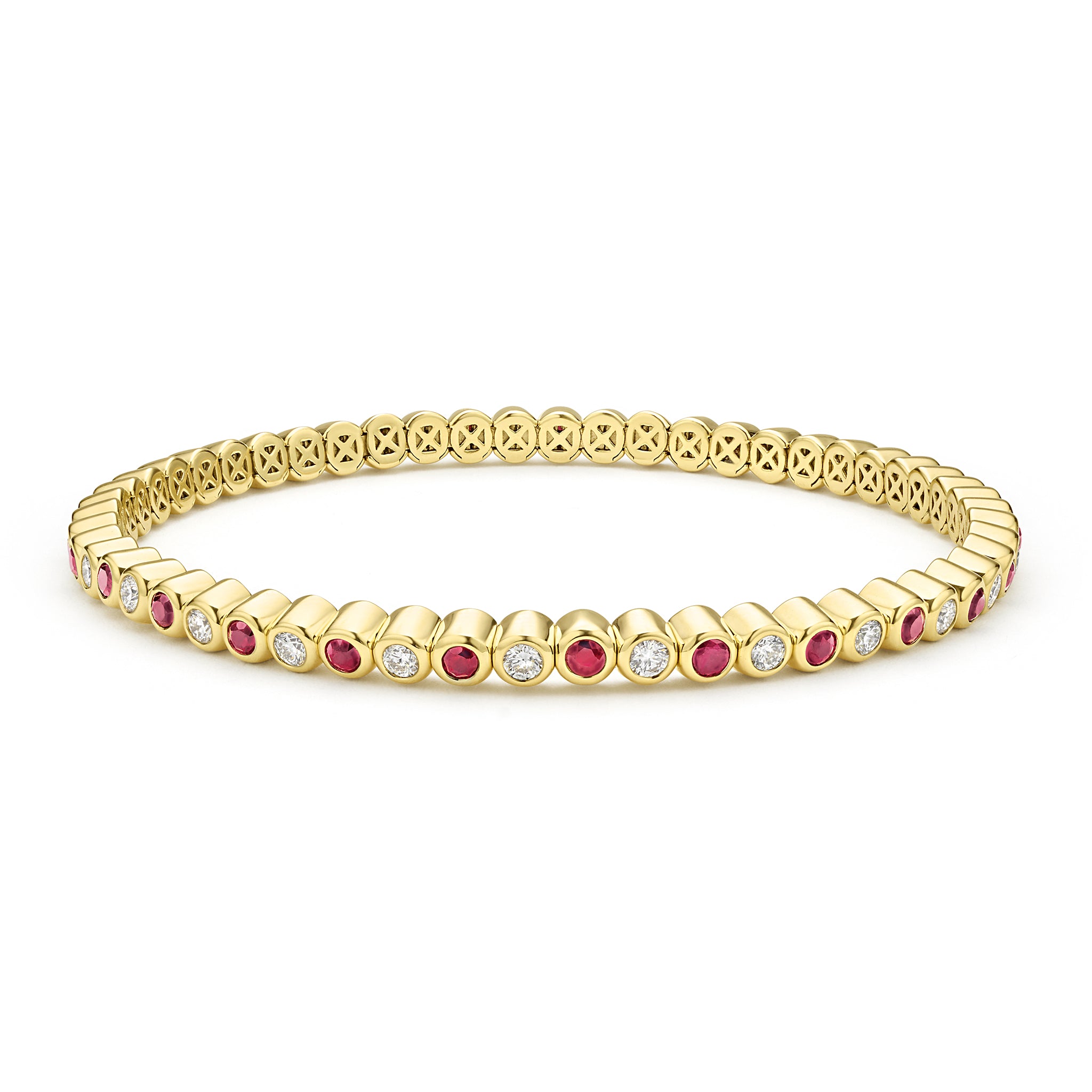 18K Bezel-Set Ruby and Diamond Tennis Bracelet