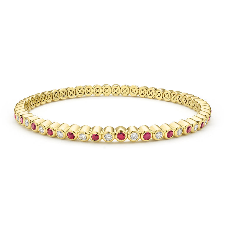 18K Bezel-Set Ruby and Diamond Tennis Bracelet