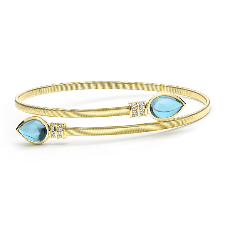Studio 18K Gold Blue Topaz and Diamond Wrap Bracelet