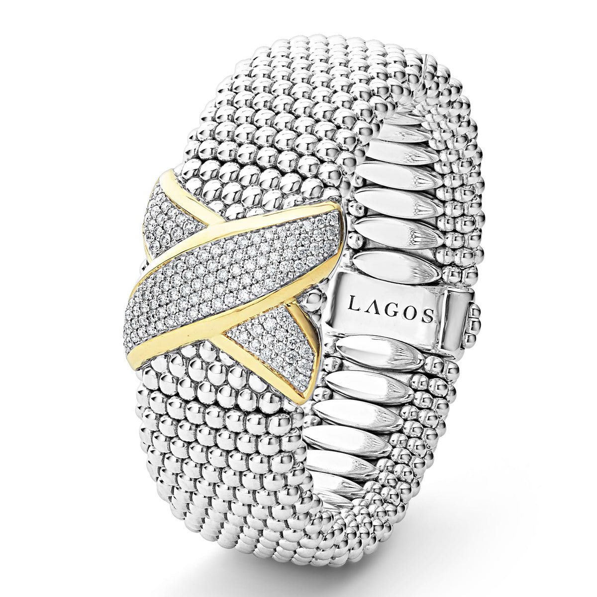 Two-Tone X Diamond Caviar Bracelet 23mm | LAGOS Jewelry