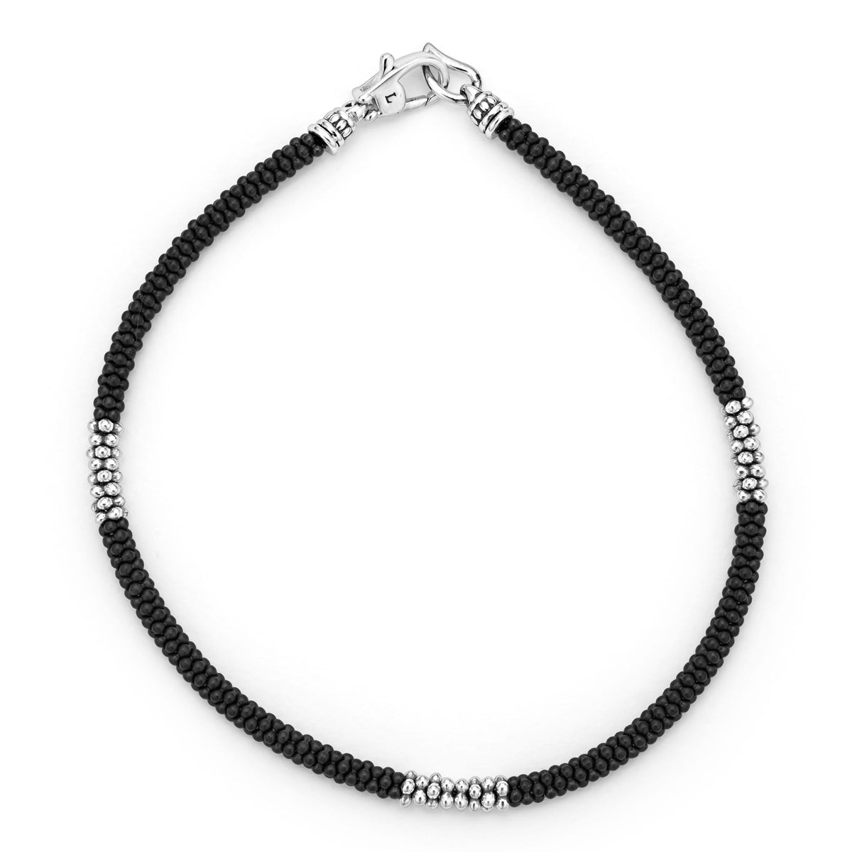 Three Silver Station Matte Black Ceramic Bracelet | LAGOS Jewelry